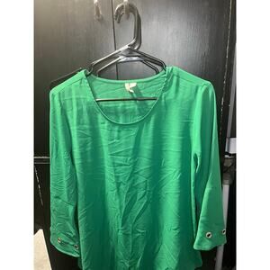 EST. 1946 Green Blouse with Rhinestone Sleeve Detail - Women’s Medium
